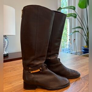 Tory Burch Turnlock Brown Leather Riding Boot Sz 7.5